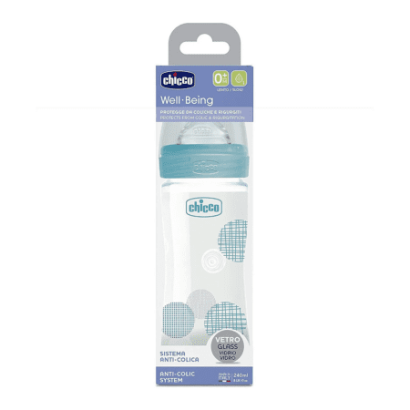 Biberon Chicco Well-Being en Verre 240ml – 0m+ Débit Lent