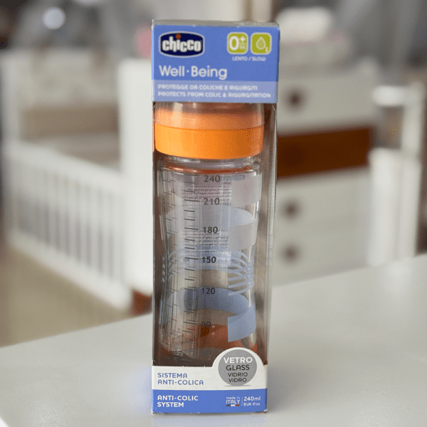 Biberon Chicco Well-Being en Verre 240ml – 0m+ Débit Lent