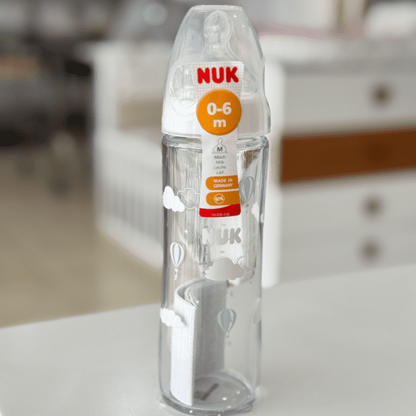 Biberon NUK en Verre 0–6 mois – Débit Lait