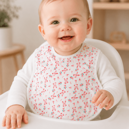 Bavoir bébé à lacets – Confort coton & protection imperméable