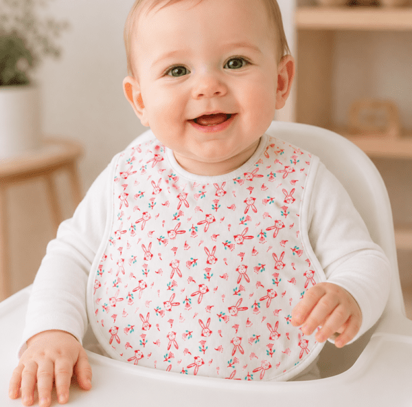 Bavoir bébé à lacets – Confort coton & protection imperméable