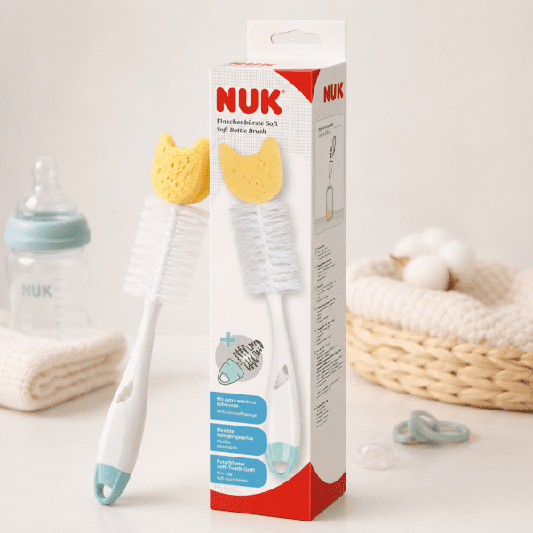 Brosse à biberon NUK avec éponge – Nettoyage efficace & hygiénique