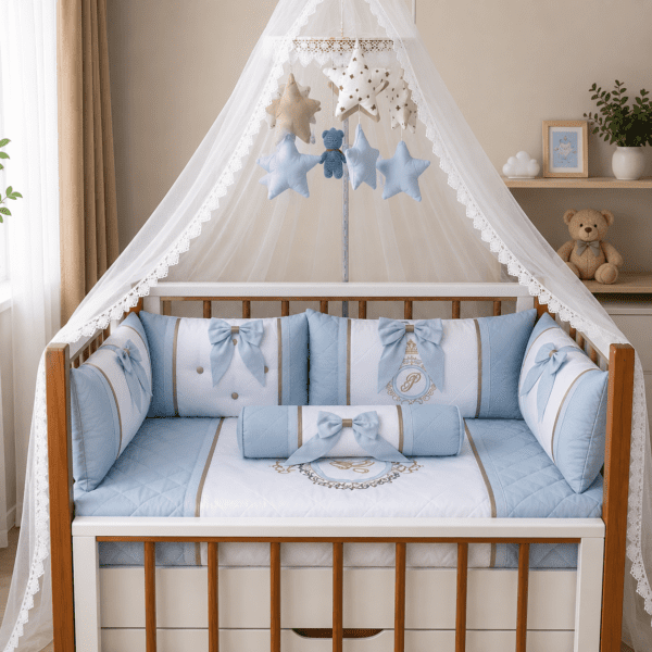 Ensemble tour de lit tressé 120x60 cm avec couette – Style chic & confort premium