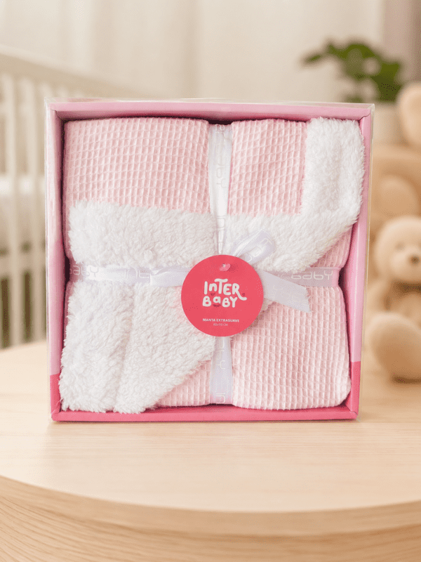 Plaid Bébé Interbaby Rose et Blanc Ultra Doux 80x110 cm