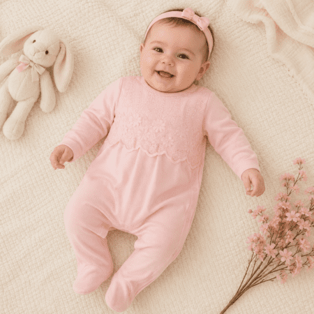 Grenouillère Bébé Rose Élégante avec Bonnet