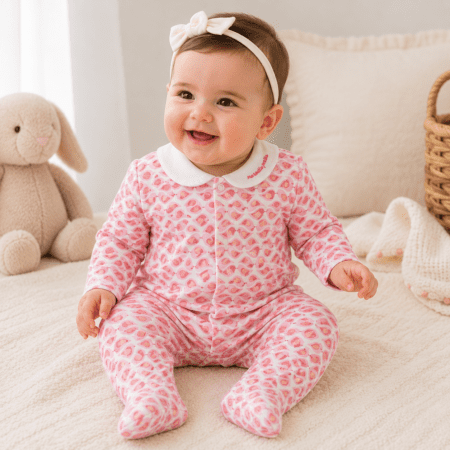 Pyjama Bébé Rose Motif Cœurs avec Col Blanc