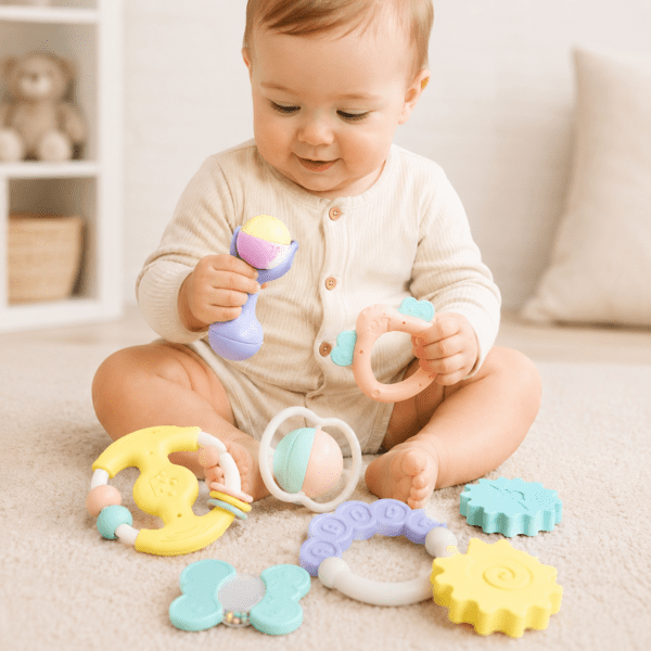 Coffret 8 Hochets Bébé Huanger – Jouets d’Éveil Sensoriel 0 Mois+