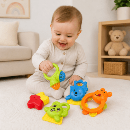 Set Hochets Bébé 5 Pièces – Jouets Sensoriels & Éveil 6 Mois+