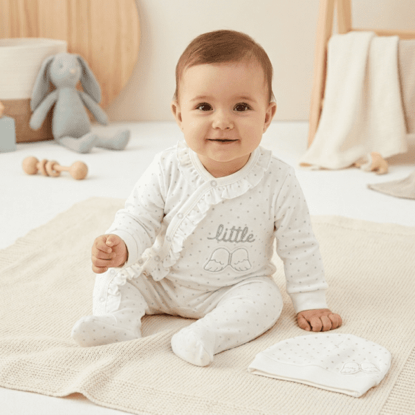 Grenouillère Bébé Fille Blanche à Pois