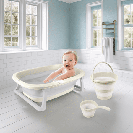 Pack Bain Bébé Pliable DOLU – Baignoire + Seau + tasse | Pratique & Gain de Place