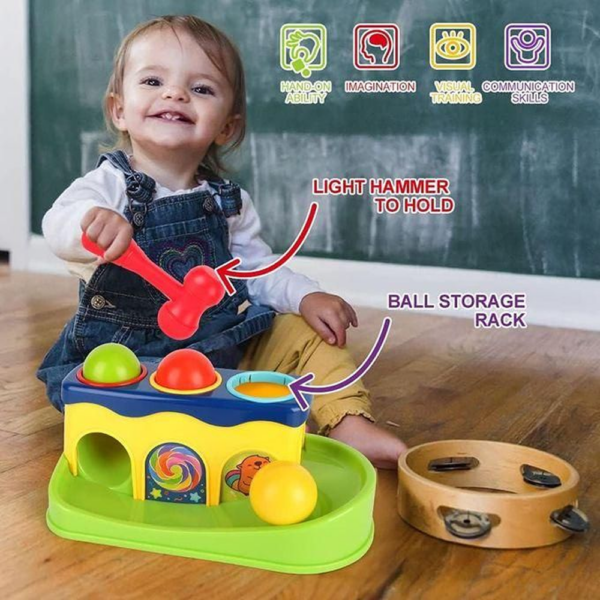 Jeu d’Éveil Bébé Marteau & Balles – Knock Ball Huanger | Coordination & Motricité 12 Mois+