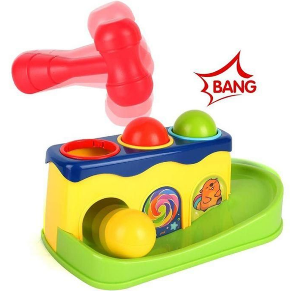 Jeu d’Éveil Bébé Marteau & Balles – Knock Ball Huanger | Coordination & Motricité 12 Mois+