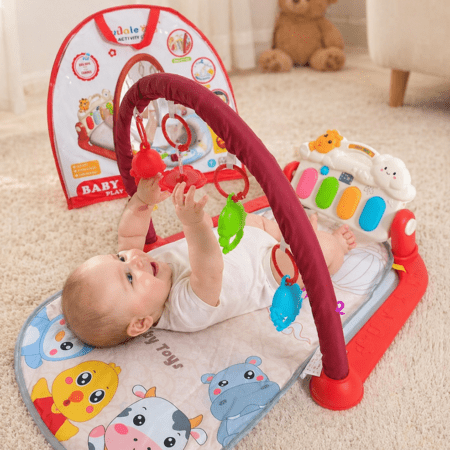 Tapis d’Éveil Bébé avec Arche & Jouets Suspendus – Huanger Playgym | Musique & Lumière