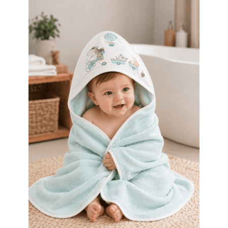 Sortie de Bain Bébé à Capuche Interbaby 1x1 m – 100% Coton | Douceur & Confort