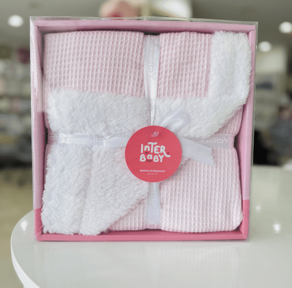 Plaid Bébé Interbaby Rose et Blanc Ultra Doux 80x110 cm