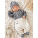 Grenouillère bébé chic avec bonnet motif carreaux 0 3 mois