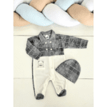 Grenouillère bébé chic avec bonnet motif carreaux 0 3 mois