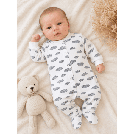 Grenouillère bébé blanche motif nuages 0 3 mois