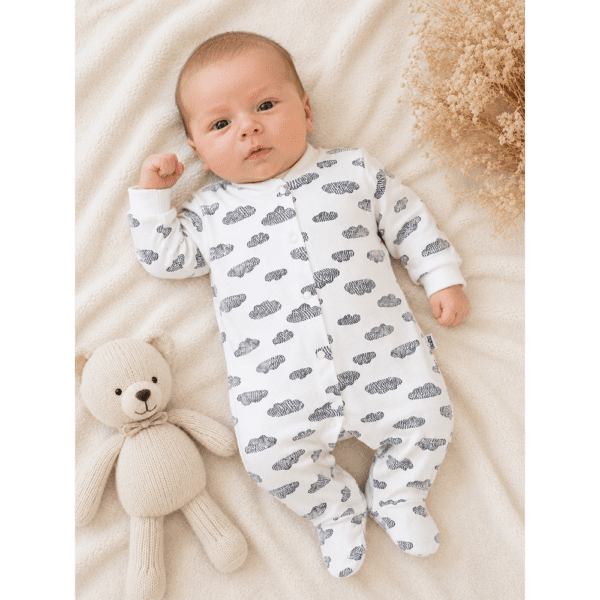 Grenouillère bébé blanche motif nuages 0 3 mois