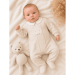 Grenouillère bébé beige avec col et motif mouton 0 3 mois