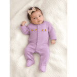 Grenouillère bébé fille mauve avec motifs poussins 0 3 mois