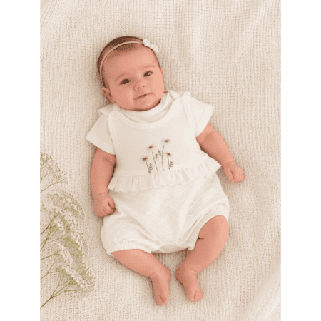Barboteuse bébé fille blanche avec motifs fleurs 0 3 mois