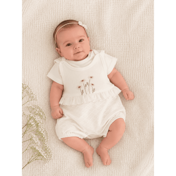 Barboteuse bébé fille blanche avec motifs fleurs 0 3 mois