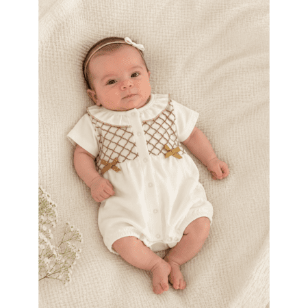Barboteuse bébé fille blanche élégante 0 3 mois avec fleurs