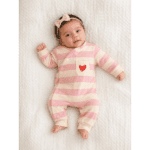 Grenouillère bébé fille rose rayée avec cœur 0 3 mois