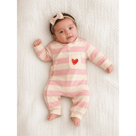 Grenouillère bébé fille rose rayée avec cœur 0 3 mois