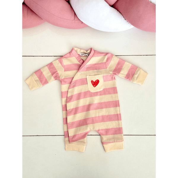 Grenouillère bébé fille rose rayée avec cœur 0 3 mois