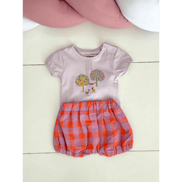 Ensemble bébé fille body violet et short à carreaux 0 3 mois