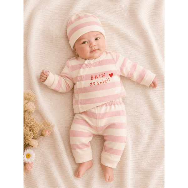 Sortie clinique bébé fille rose rayée 5 pièces naissance 0 3 mois