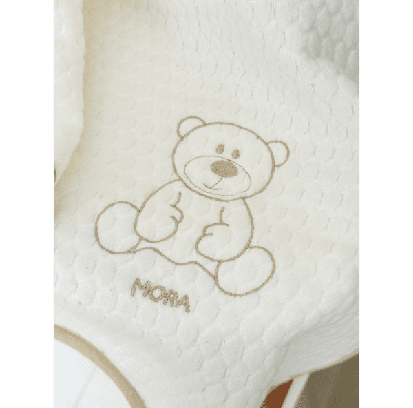 Plaid Bébé Mora en Coton Doux Écru avec Motif Ours