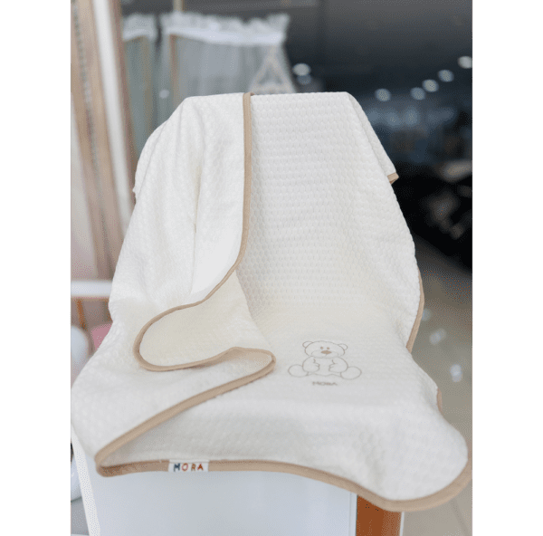 Plaid Bébé Mora en Coton Doux Écru avec Motif Ours