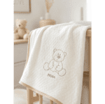 Plaid Bébé Mora en Coton Doux Écru avec Motif Ours