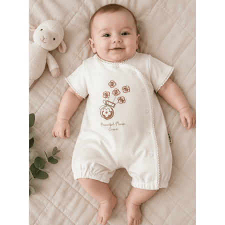 Combishort Bébé en Coton avec Broderie Florale