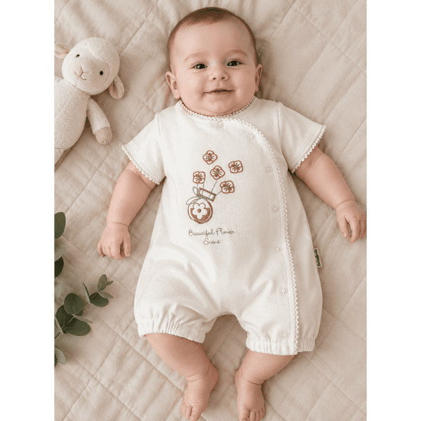 Combishort Bébé en Coton avec Broderie Florale