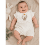 Combishort Bébé avec Bavoir Intégré Brodé Lapin