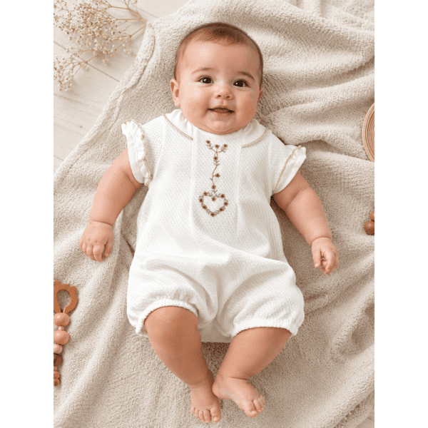 Combinaison Bébé Élégance Écru à Broderie Florale