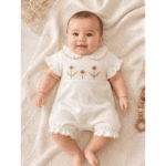Combinaison Bébé Écru Fleurie Élégante