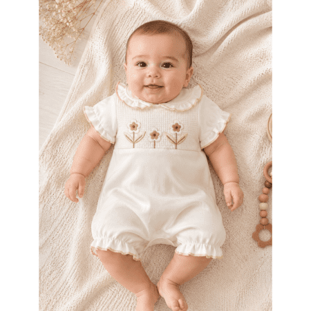 Combinaison Bébé Écru Fleurie Élégante