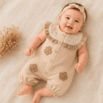 Combinaison Bébé Beige à Fleurs et Dentelle
