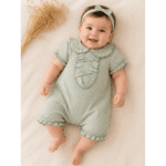 Combinaison Bébé Vert Sauge Élégante à Nœuds