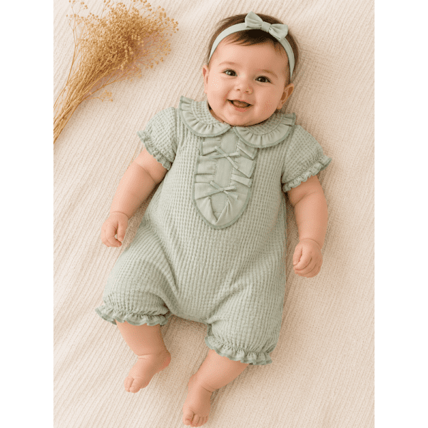 Combinaison Bébé Vert Sauge Élégante à Nœuds