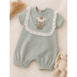 Combishort Bébé avec Bavoir Intégré Brodé Lapin