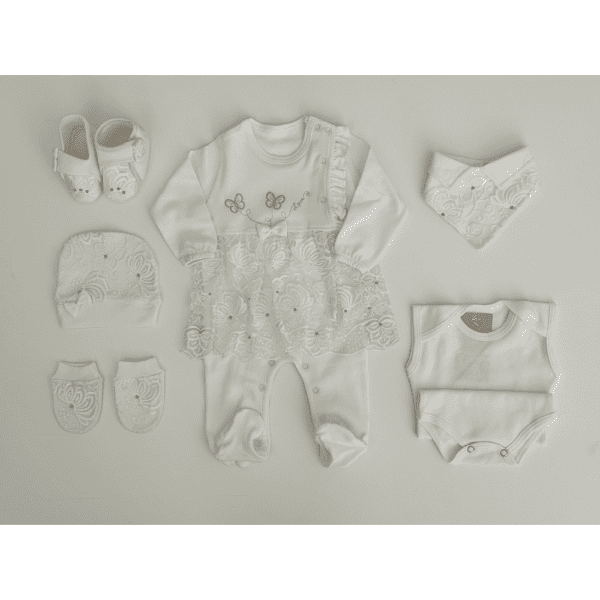 Sortie Clinique Bébé Fille 7 Pièces Dentelle & Papillons