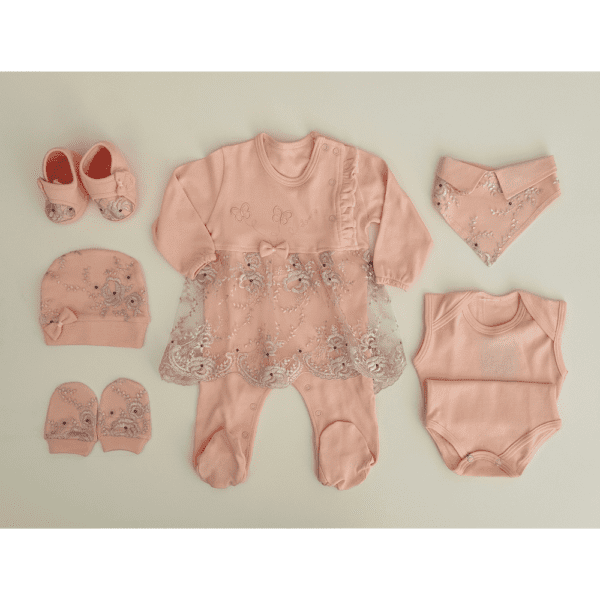 Sortie Clinique Bébé Fille 7 Pièces Dentelle & Papillons