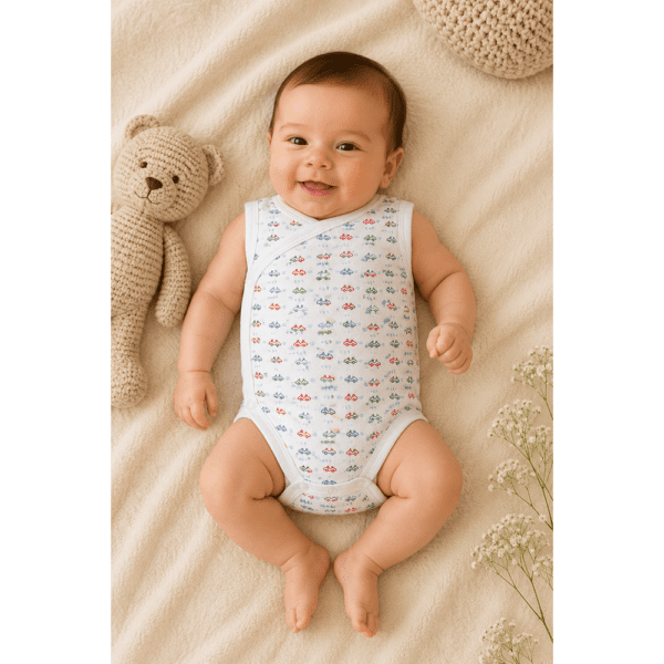 Body Sans Manches Croisé Blanc Imprimé Voitures