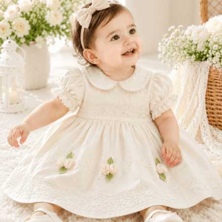 robe beige fleur